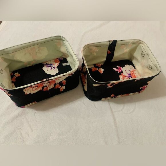PINK VS HTF VINTAGE BLACK FLORAL STORAGE BIN TRUNK SET OF 2 - Picture 7 of 9